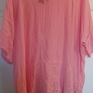 Johnny Was salmon pink Embroidered Blouse